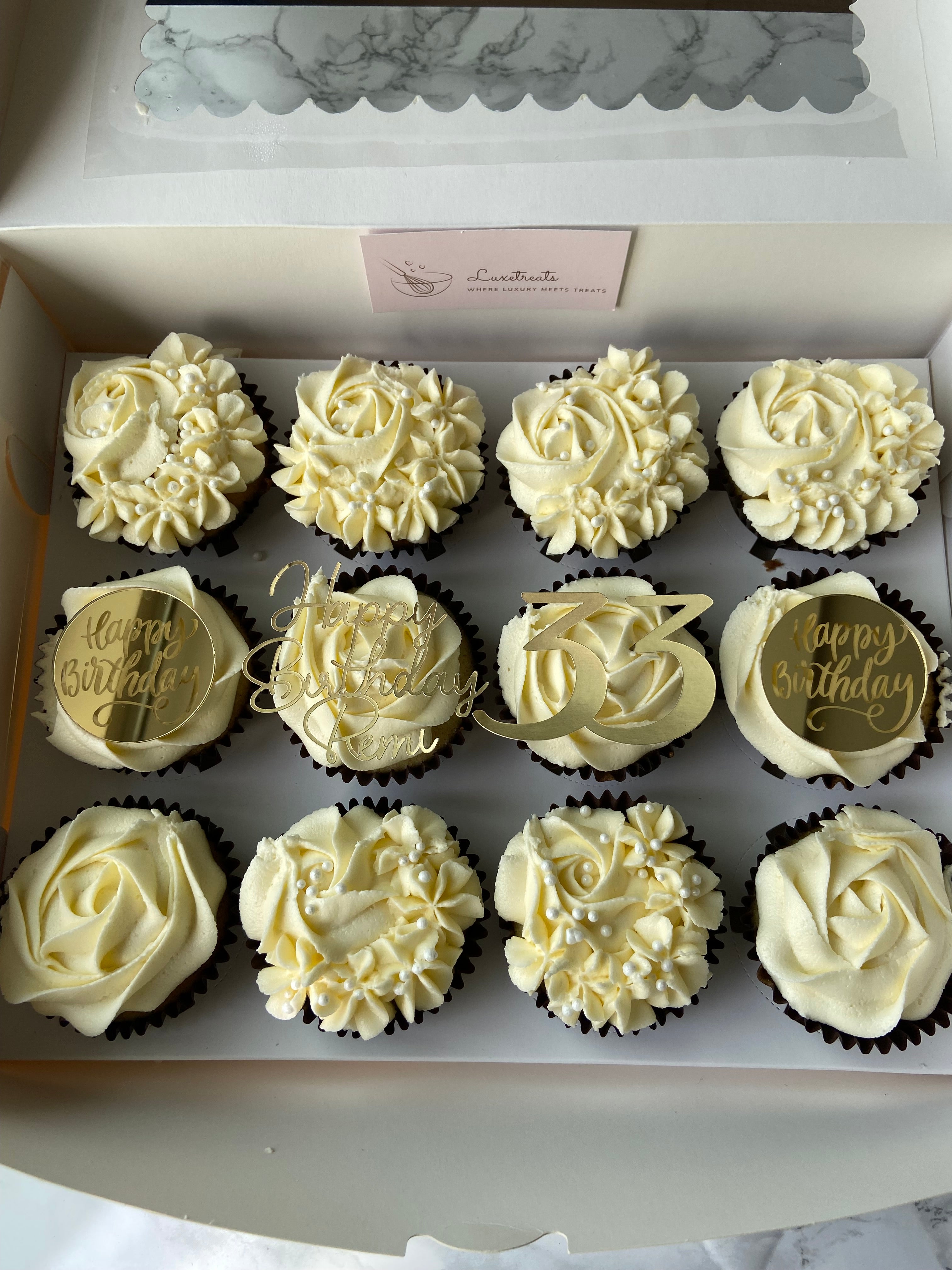 Happy Birthday Gold and Neutral Cupcakes (Collection Only)