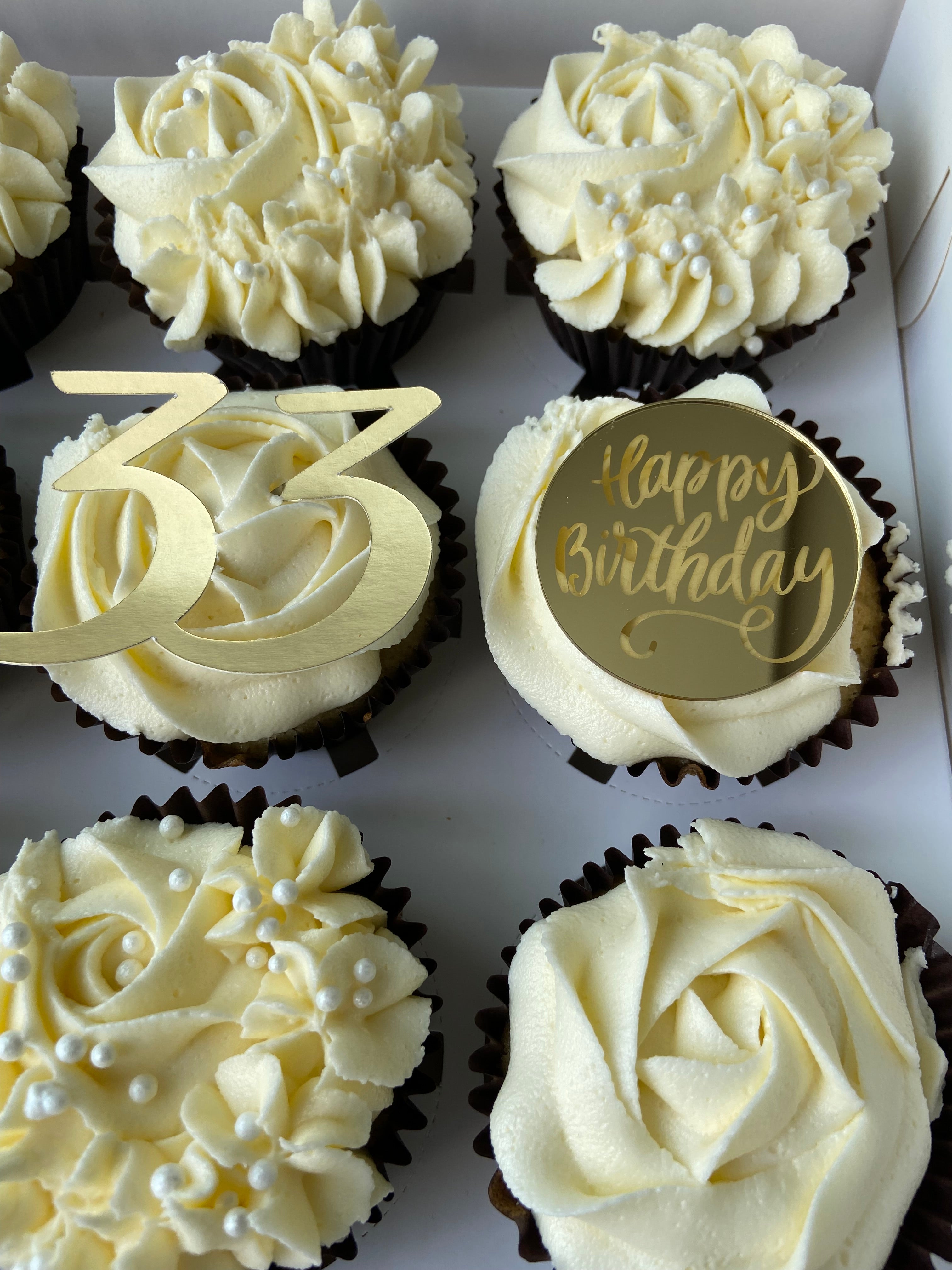 Happy Birthday Gold and Neutral Cupcakes (Collection Only)