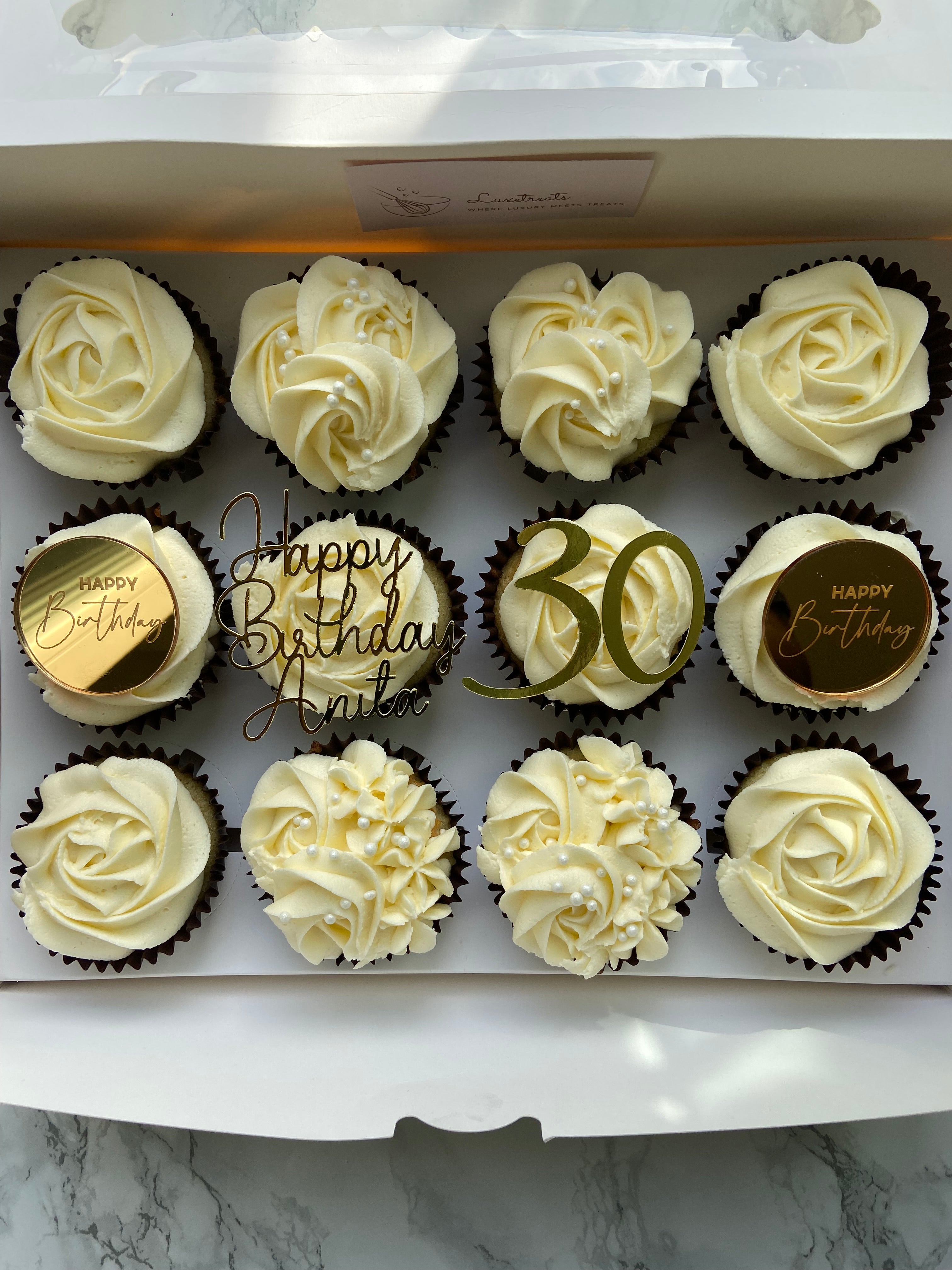 Happy Birthday Gold and Neutral Cupcakes (Collection Only)