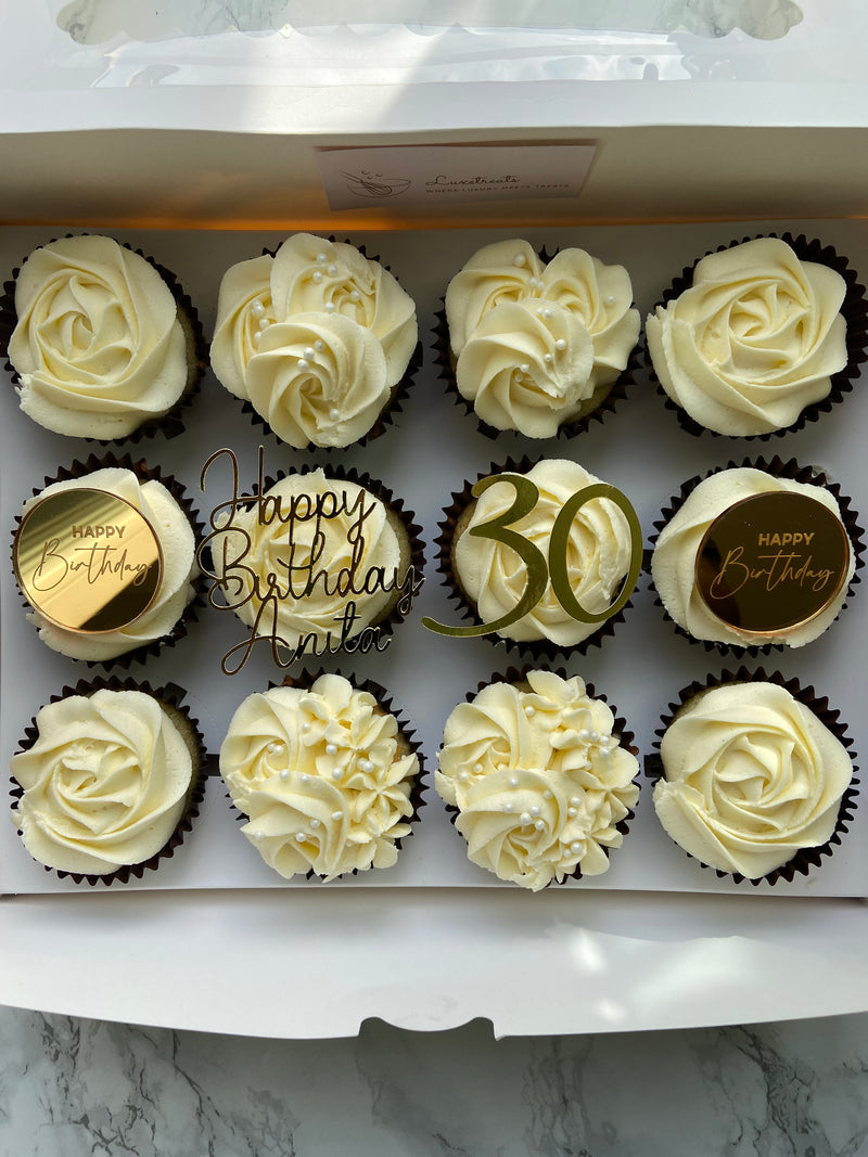 Happy Birthday Gold and Neutral Cupcakes