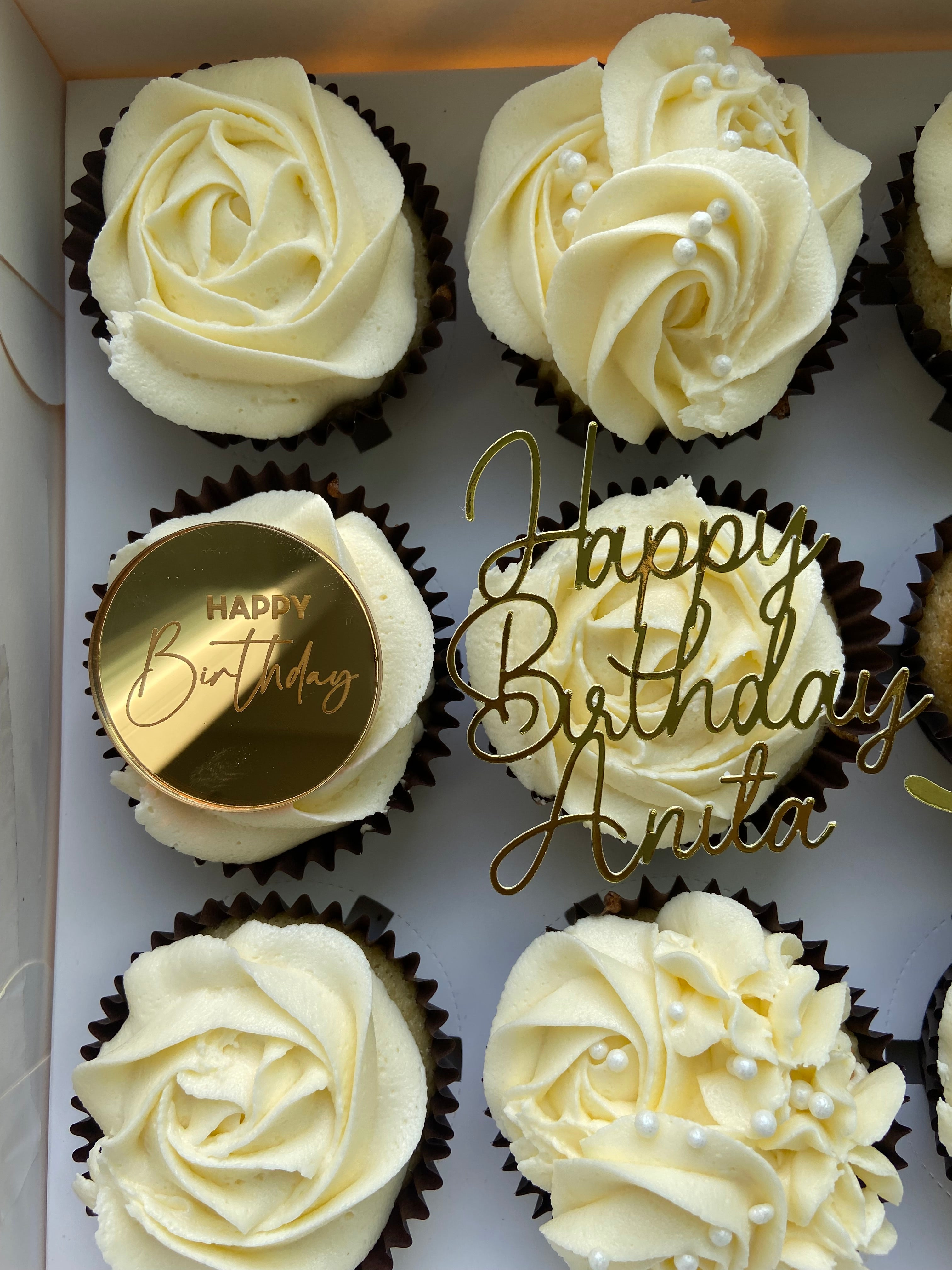 Happy Birthday Gold and Neutral Cupcakes (Collection Only)