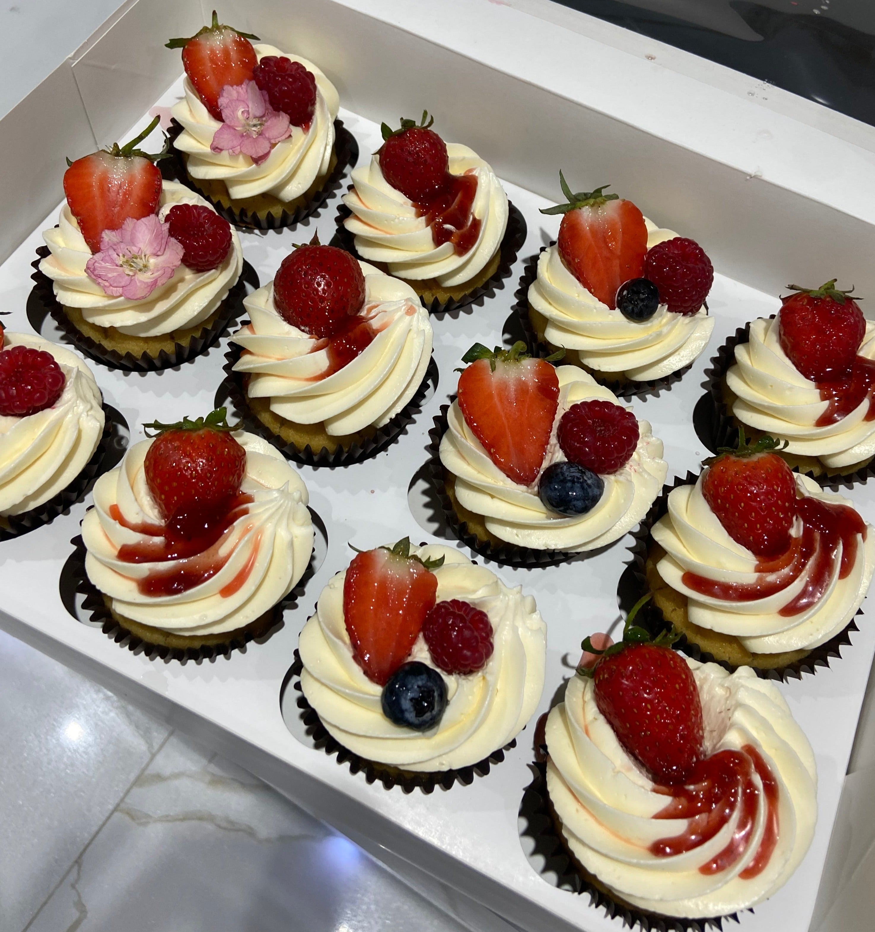 Fresh Fruit Floral Vanilla Cupcakes (Collection Only)